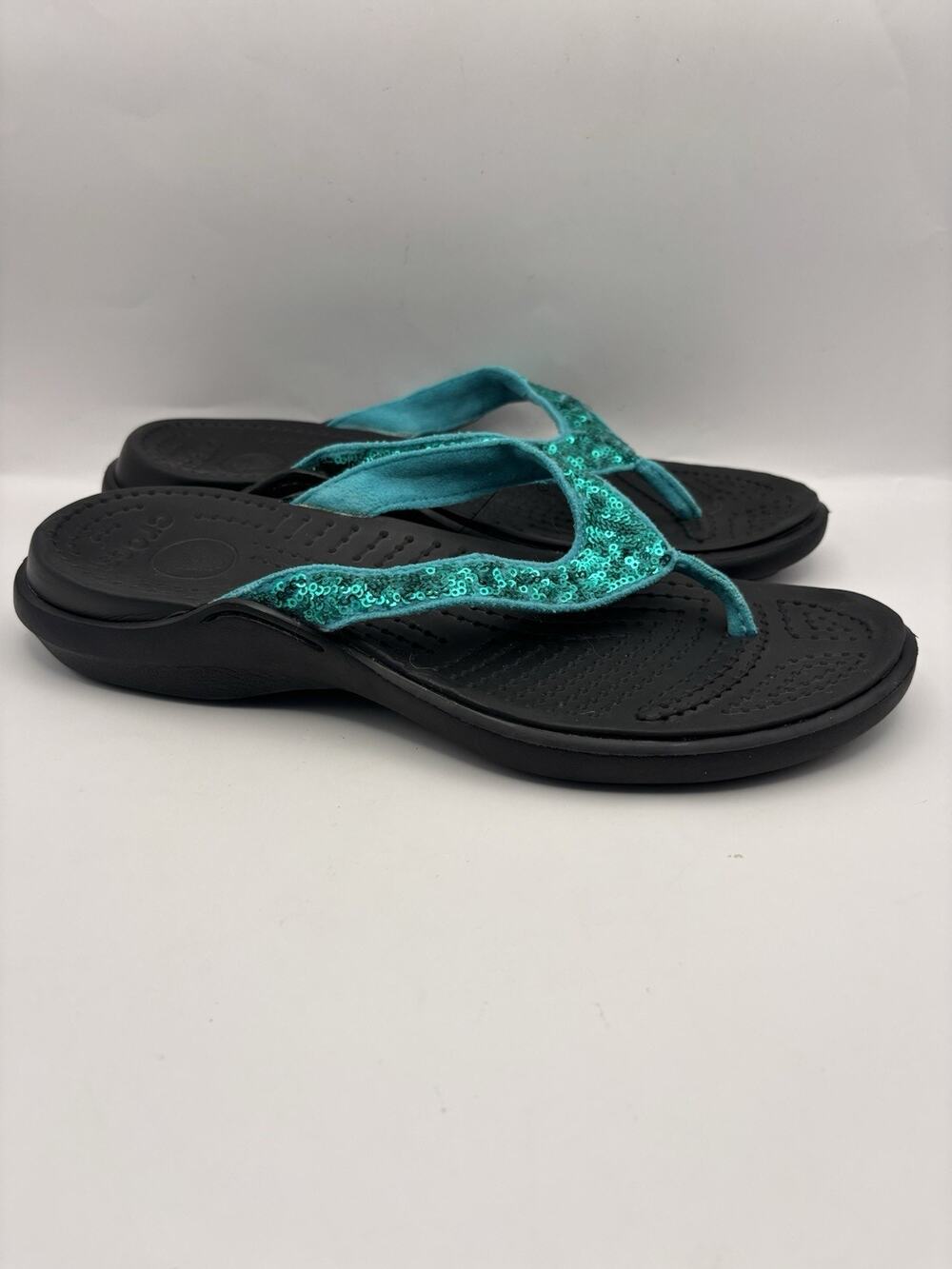 Crocs Capri Sequin Blue Flip Flops Women Size 10